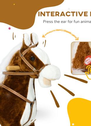 Rocking Horse with Sound, Ride on Horse with Saddle, Toddler Rocker, Gift for 3-8 Year Old, Brown