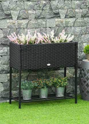 PE Rattan Wicker Raised Flower & Vegetable Planter, Rack Shelf Box