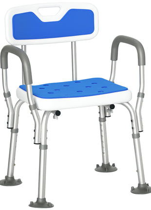 EVA Padded Shower Chair with Arms and Back, Bath Seat with Adjustable Height, Anti-slip Shower Bench for Seniors and Disabled, Tool-Free Assembly, 299lbs
