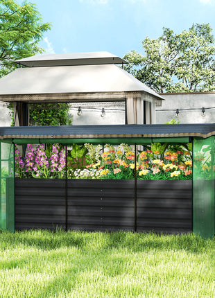 Galvanized Steel Planter Box with Crop Cage and Shade Cloth, Raised Garden Bed for Flowers, Veggies and Herbs, Dark Gray
