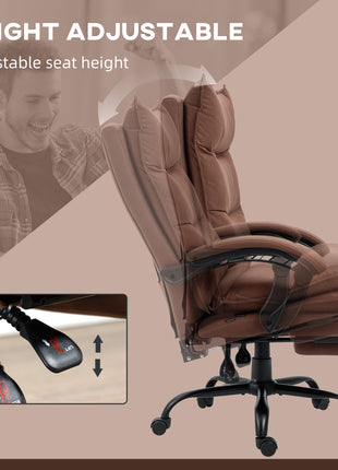 Executive Massage Office Chair with 6 Vibration Points, Microfiber Computer Desk Chair, Heated Reclining Chair with Footrest, Armrest, Double Padding, Brown