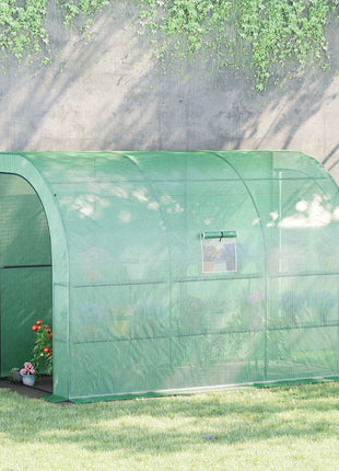 10' x 5' x 7' Lean to Greenhouse, Walk-In Green House, Plant Nursery with 2 Roll-up Doors and Windows, PE Cover and 3 Wire Shelves, Green