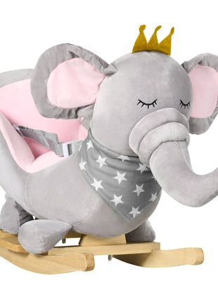 Baby Rocking Horse Elephant Rocking Chair Toddler Rocker Toy with Sound Wooden Base Seat for 1.5-3 Year Old, Gray