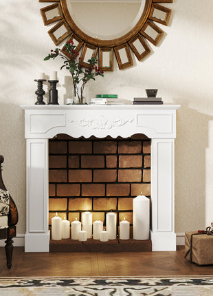 Baroque Fireplace Mantel, Freestanding Fireplace Surround with Leg for Electric Fireplaces, 43.3" W x 39.8" H, White