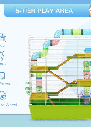 23" 5-Tier Hamster Cage with Wheel and Water Bottle, Green