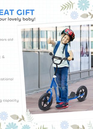 Kick Scooter for Kids 5-12 Years Old with Adjustable Height Handlebar, Non-slip Footplate, Big Wheels, Rear Brake, Blue