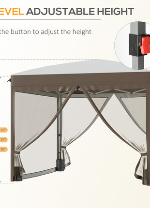 10' x 10' Pop Up Canopy Tent with Netting, Instant Sun Shelter, Tents for Parties, Height Adjustable, with Wheeled Carry Bag and 4 Sand Bags for Outdoor, Garden, Patio, Cream
