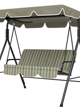 3-Seat Outdoor Patio Swing Chair w/ Cushion, Steel Frame Stand, Adjustable Tilt Canopy for Patio, Garden, Beige & Green