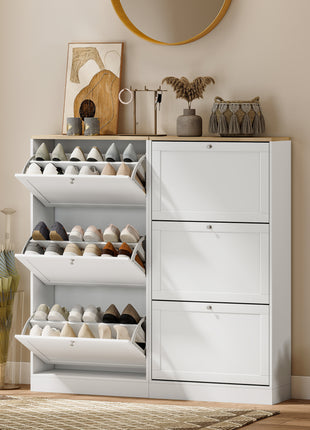 Modern Shoe Storage Cabinet with 3 Flip Drawers and Adjustable Shelves for 12-18 Pairs of Shoes, White