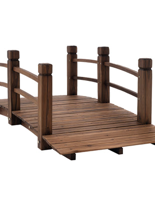 Fir Wood Garden Bridge Arc Walkway with Side Railings for Backyards, Gardens, and Streams, Stained Wood, 60" x 26.5" x 19"