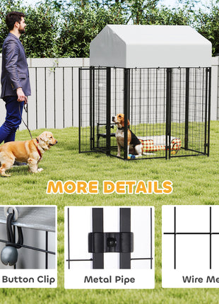 Outdoor Dog Kennel with Roof, 4' x 4' x 6' Heavy Duty Welded Wire Dog Playpen Enclosure with Escape-proof Lock