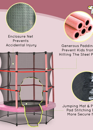 Φ5FT Kids Trampoline with Enclosure Net for Age 3 to 6 Years Pink