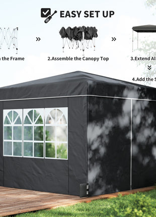 10 x 10 ft Pop Up Canopy Tent with Sidewalls, UPF50+ Outdoor Portable Instant Canopy Shelter with Carry Bag, Black