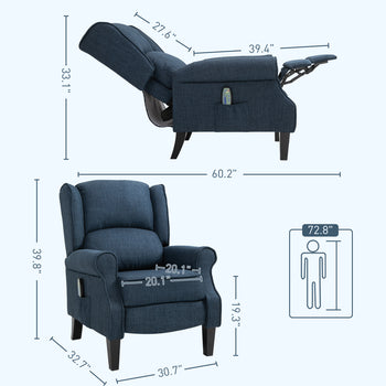Vibration Massage Recliner Chair for Living Room with Heat, Wingback Single Sofa, Dark Blue