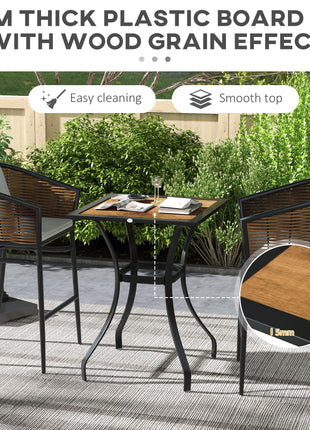 28" Outdoor Dining Table, Faux Wood Patio Furniture, Square Wood-Like Garden Table with Water Safe Design, Brown