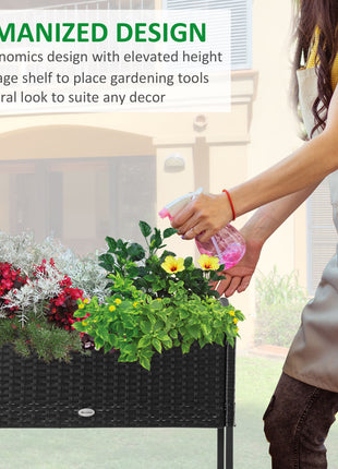 PE Rattan Wicker Raised Flower & Vegetable Planter, Rack Shelf Box