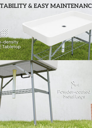 3.4ft Folding Ice Cooler Table with Drain, Fill and Chill Table Outdoor Table Cooler with Storage Shelf, Drink Cooler for Parties Picnic BBQ Camping Wedding, White