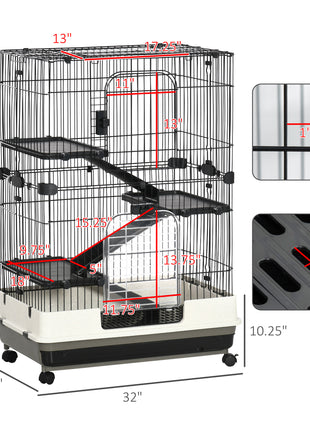 32"L 4-Level Small Animal Cage Rabbit Hutch with Universal Lockable Wheels, Slide-out Tray for Bunny, Chinchillas, Ferret, Black
