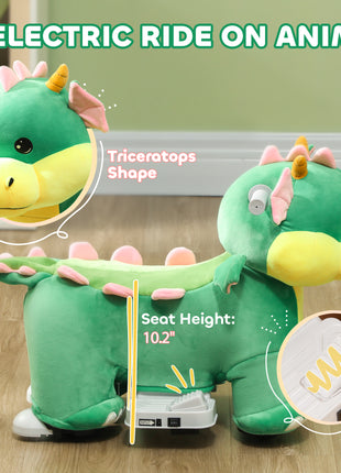 Battery Powered Ride on Toy, 6V Ride on Horse with Music Forward, PU Wheels, for 18-36 Months, Green