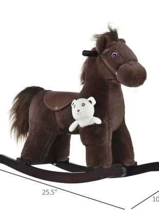 Kids Rocking Horse with Bear Toy, Plush Animal Rocker with Fun Realistic Sounds for Toddler 18-36 Months, Brown