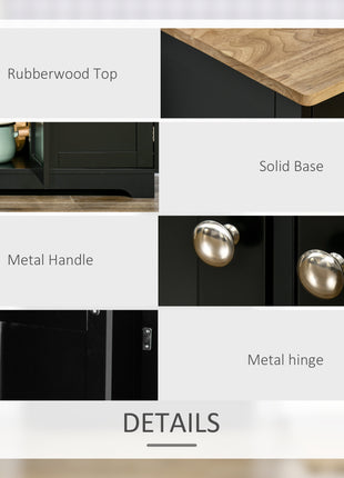 Kitchen Storage Cabinet, Sideboard Floor Cupboard with Solid Wood Top, Adjustable Shelf, and 3 Drawers, Black