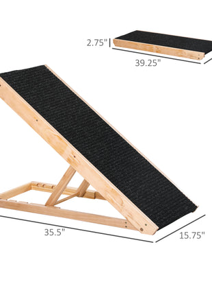 Elevated Dog Ramp for Bed, Foldable and Height Adjustable Pet Ramp for Cats with Non-Slip Finish, Pine 35.5" L x 16" W x 24" H, Black