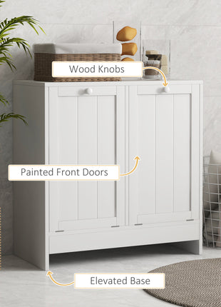 Tilt-out Laundry Storage Cabinet with 2 Compartment Hampers, White