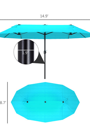 Patio Umbrella 15ft Double-Sided Outdoor Market Extra Large Umbrella with Crank Handle for Backyard, Light Blue