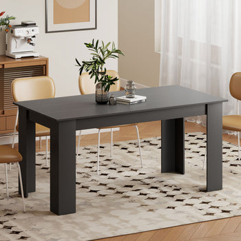 63" Dining Table for 4-6 People, Modern Rectangular Kitchen Table for Dining Room, Living Room, Black Wood Effect