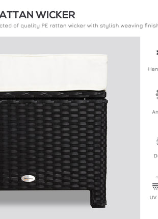 20" Patio Wicker Ottoman, Multipurpose Outdoor PE Rattan Footrest, Additional Seating, Side Table with Soft Cushion, Black, Cream White