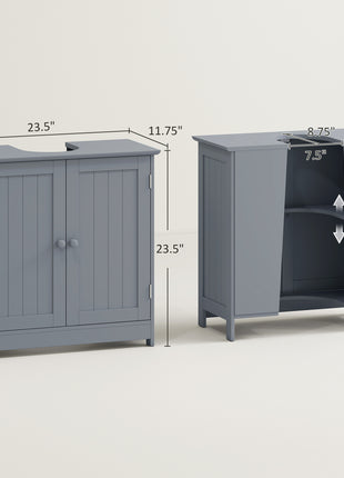 Under Sink Bathroom Cabinet, Pedestal Sink Storage Cabinet with 2 Doors, Shelf and U-Shape, Gray