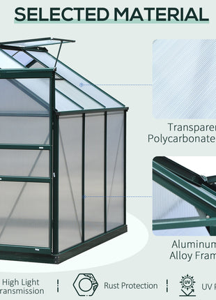 6' x 6' Greenhouse for Outdoors, Polycarbonate Greenhouse with Rain Gutter and Roof Vent, Aluminum Walk-in Green Houses for Outside for Patio Backyard Garden, Dark Green
