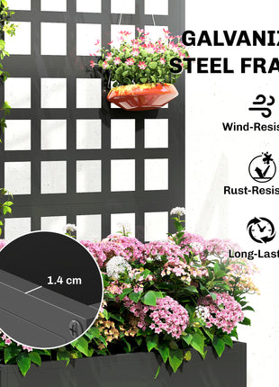 Galvanized Raised Garden Bed Planter Box with Trellis for Climbing Plants, Vegetable, Vines, 24" x 9" x 44.5", Black