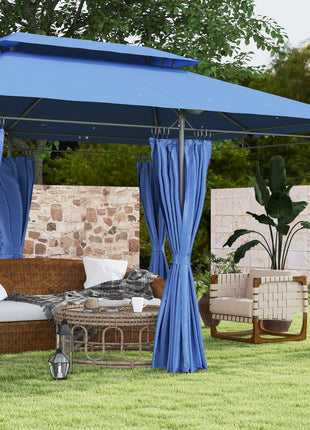 10' x 13' Double Roof Patio Gazebo, Outdoor Gazebo with Curtains, for Garden, Lawn, Backyard and Deck, Dark Blue