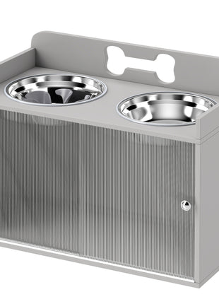 Elevated Dog Bowls with Storage, Raised Dog Bowl Stand with 2 Stainless Steel Bowl for Large Dogs, Gray