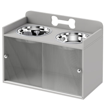 Elevated Dog Bowls with Storage, Raised Dog Bowl Stand with 2 Stainless Steel Bowl for Large Dogs, Gray