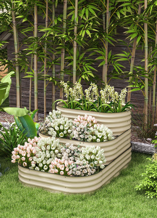 3-Tier Raised Garden Bed Set w/ Safety Edging, Open Bottom for Vegetables, Herbs, Flowers, 62.25" x 43" x 32.25", Cream