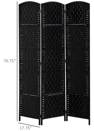 Room Divider 3 Panel, 6FT Tall Folding Privacy Screen, Freestanding Hand-Woven Partition for Room Separation with 360° Hinges, Paper Rope Diamond Weave, Black