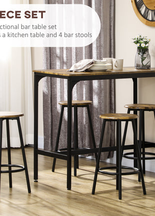 5-Piece Counter Height Bar Table and Chairs Set, Bar Table with Stools, Kitchen Table 4 Chairs, Rustic Brown