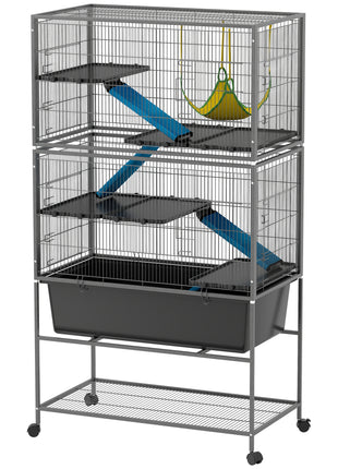 59" 5-Level Small Animal Cage, Rolling Ferret Cage with 6.3" Deep Tray, Non-Slip Cloth Covered Ramps, Hammock, Dark Gray