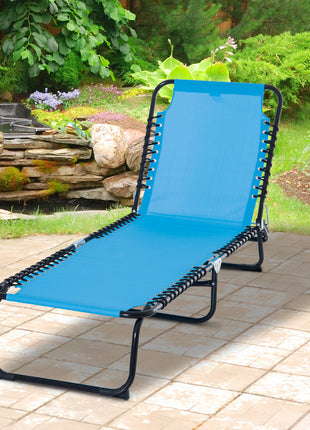 Foldable Chaise Lounge, 4-Position Reclining Back, Trifold Portable design and Breathable Mesh for Poolside,Camping, Hiking - Light Blue