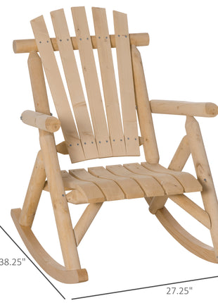 Outdoor Wooden Rocking Chair, Single-Person Rustic Adirondack Rocker with Slatted Seat, High Backrest, Armrests for Patio, Garden and Porch, Natural