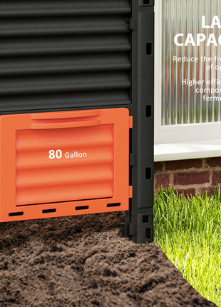Garden Compost Bin 80 Gallon Outdoor Large Capacity Composter Fast Create Fertile Soil Aerating Box, Orange