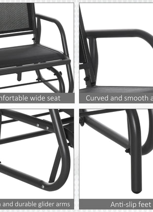 2-Piece Outdoor Glider Swing, Rocking Chair Set with Breathable Mesh Fabric, Sturdy Durable Frame, Curved Armrests, Supports Up to 264 lbs., for Backyard, Garden, Porch, Black