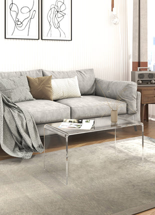 32" Acrylic Coffee Table, 0.6" Thick Rectangle Waterfall Center Table for Living Room, Modern, No Assembly Required, Clear