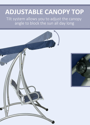 3-Seat Outdoor Porch Swing Chair, Patio Swing Glider with Adjustable Canopy, Breathable Seat, and Steel Frame for Garden, Poolside, Backyard, Blue