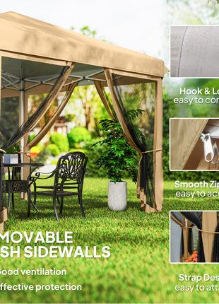 10' x 20' Pop Up Canopy Tent with Netting, Heavy Duty Instant Sun Shelter, Large Tents for Parties with Carry Bag for Outdoor, Garden, Patio, Beige