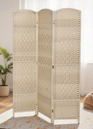 Folding Room Divider Screen 3 Panel 6' Tall Privacy Screen Freestanding Wood Partition for Home Office, Washed Oak