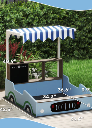 Kids Wooden Sandbox with Canopy with Bench Seats, Bottom Liner, Drawing Board, Planting Boxes for Backyard, Garden, Blue
