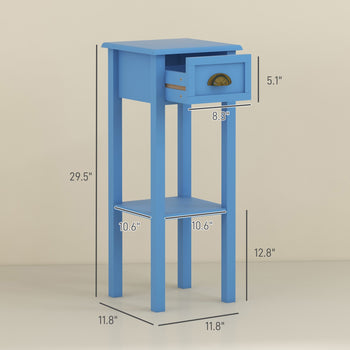 2-Tier Side Table with Drawer and Shelf, End Table for Living Room and Hallway, Light Blue